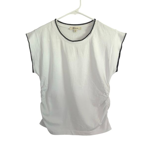 Madewell Women's Side Cinch Crewneck Stitching Detail White Tee Top L Large New - Picture 2 of 8